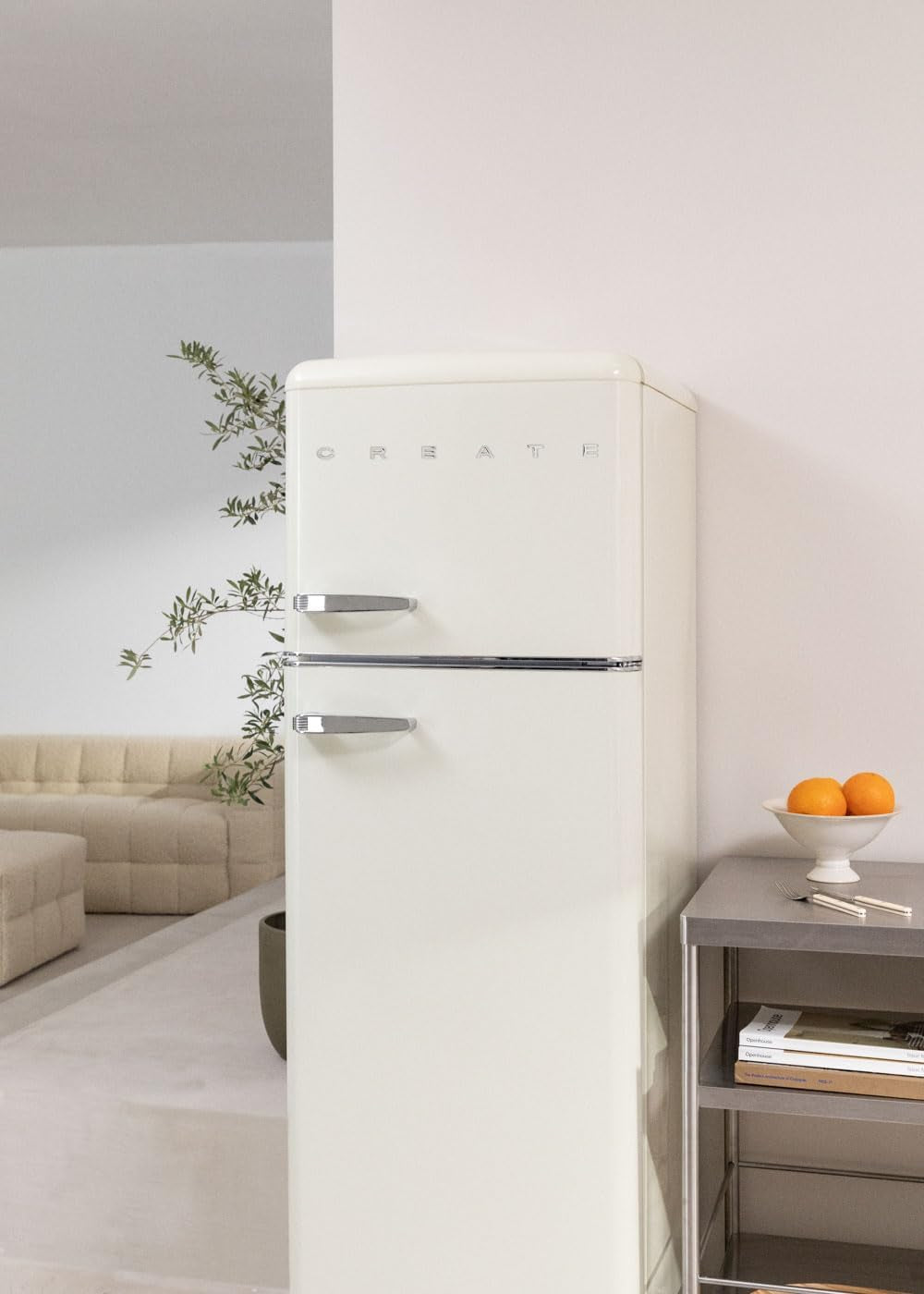 / FRIDGE STYLANCE Top/Réfrigérateur Combiné Blanc Cassé/Style Rétro Vintage, Avec Congélateur, Ouverture 135º, Pratique, Matériaux Résistants, 246L, 55X61,5X166,5Cm