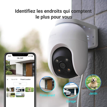 2Pack Caméra De Surveillance Extérieur Wifi À 360° C8C 2MP | Détection Humaine, Vision Nocturne En Couleur, Suivi Auto-Zoom, Audio Bidirectionnel, IP65 Etanche, Défense Active