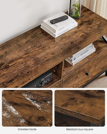 Meuble TV Pour Télévision Jusqu'À 80 Pouces, Support Télé, 3 Tiroirs En Tissu, 3 Étagères, 178 X 40 X 50 Cm, Salon, Chambre, Cadre En Acier, Marron Rustique Et Noir LTV303KD01