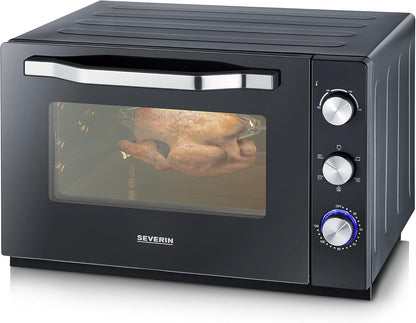Four Posable XXL À Chaleur Tournante 60 L Avec Pierre À Pizza Et Tournebroche 2 200 W Design Simple Et Élégant, Four Électrique Avec Minuteur 120 Min, Noir/Inox, to 2073