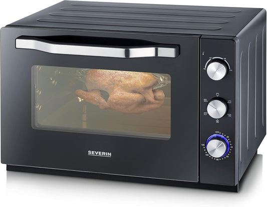Four Posable XXL À Chaleur Tournante 60 L Avec Pierre À Pizza Et Tournebroche 2 200 W Design Simple Et Élégant, Four Électrique Avec Minuteur 120 Min, Noir/Inox, to 2073
