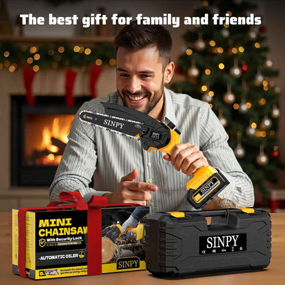 Mini Tronconneuse a Batterie 2X4000Mah, 6 Pouces Tronçonneuse Sur Batterie Elagueuse Thermique Coupe Branche Electrique Petite Tronçonneuse Sans Fil Pour Jardin, 2 Chaînes, 2 Guide-Chaînes