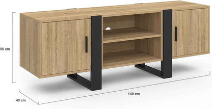 - Meuble TV 140 Cm Phoenix 2 Portes Bois Et Noir
