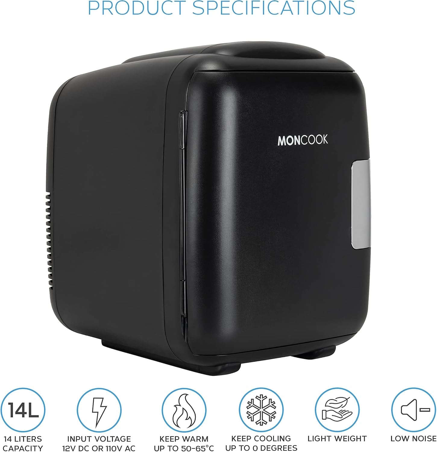 MONCOOK Mini Réfrigérateur - Mini Réfrigérateurs Portables Pour Les Soins De La Peau, La Médecine, La Nourriture Et Les Boissons - Fonction De Refroidissement Et De Réchauffement - 14L - Mono Noir