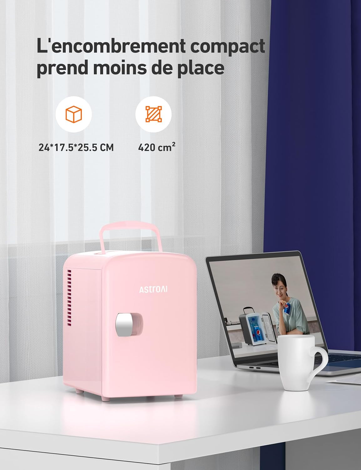 Mini Frigo De Chambre, 4 Litres / 6 Canettes 330Ml, 12V/220V, Petit Frigo Cosmetique, Mini Réfrigérateur Voiture Portable, Glacière Électrique, Fonction Chaud/Froid (Rose)