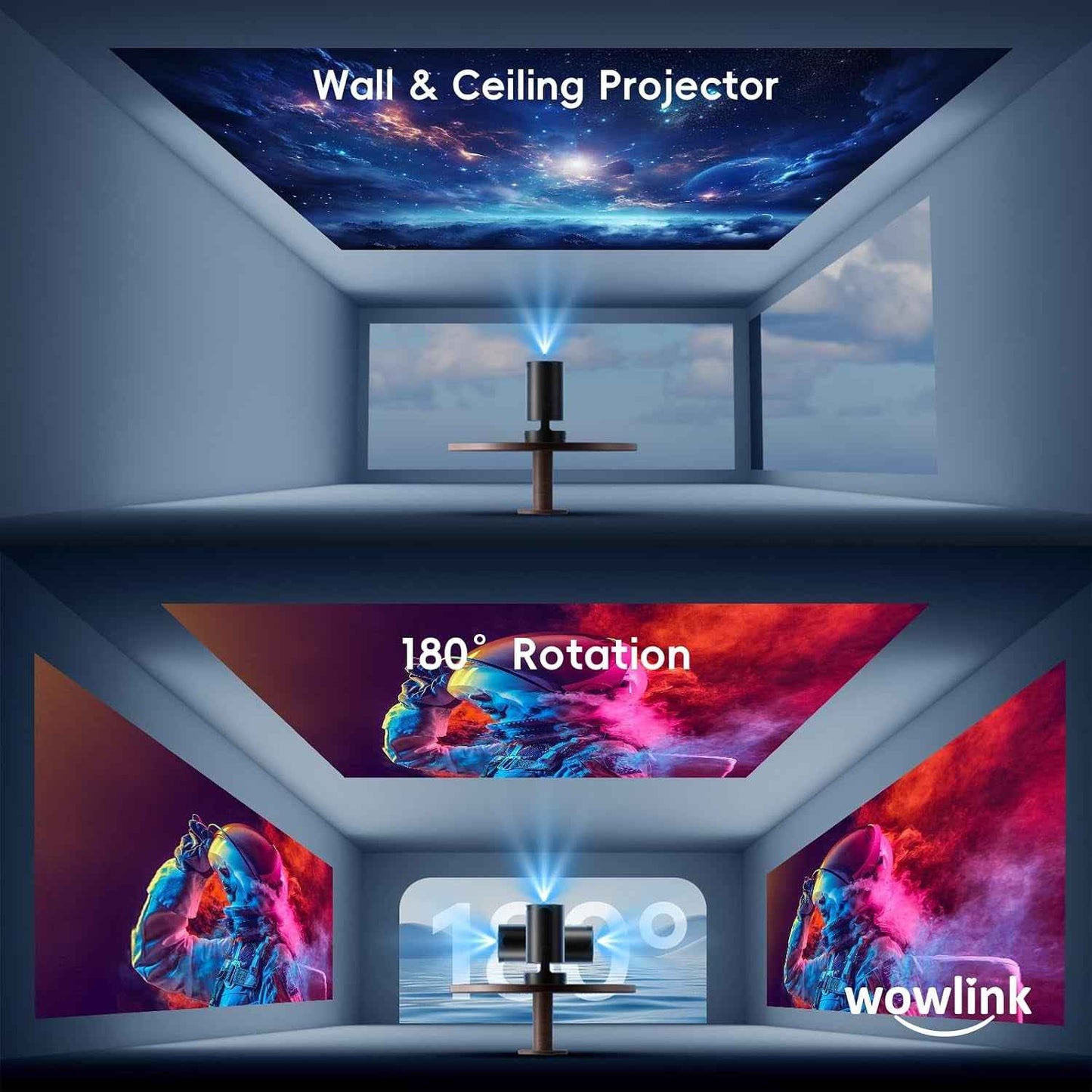 [Apps Intégrées & 2026 Upgraded] Vidéoprojecteur Avec Wifi 6 Et Bluetooth | Projecteur Supporte 4K 1080P Auto Keystone Rotation 180° Compatibile Avec HDMI/TV Stick/Memory Stick/Laptop, Noir