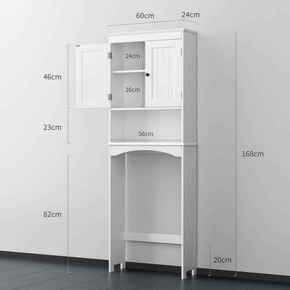 Meuble WC, Étagère De Toilettes Sur Pied, Meuble Toilette Avec 2 Portes, Étagères Réglables Et Compartiments Ouverts, Blanc