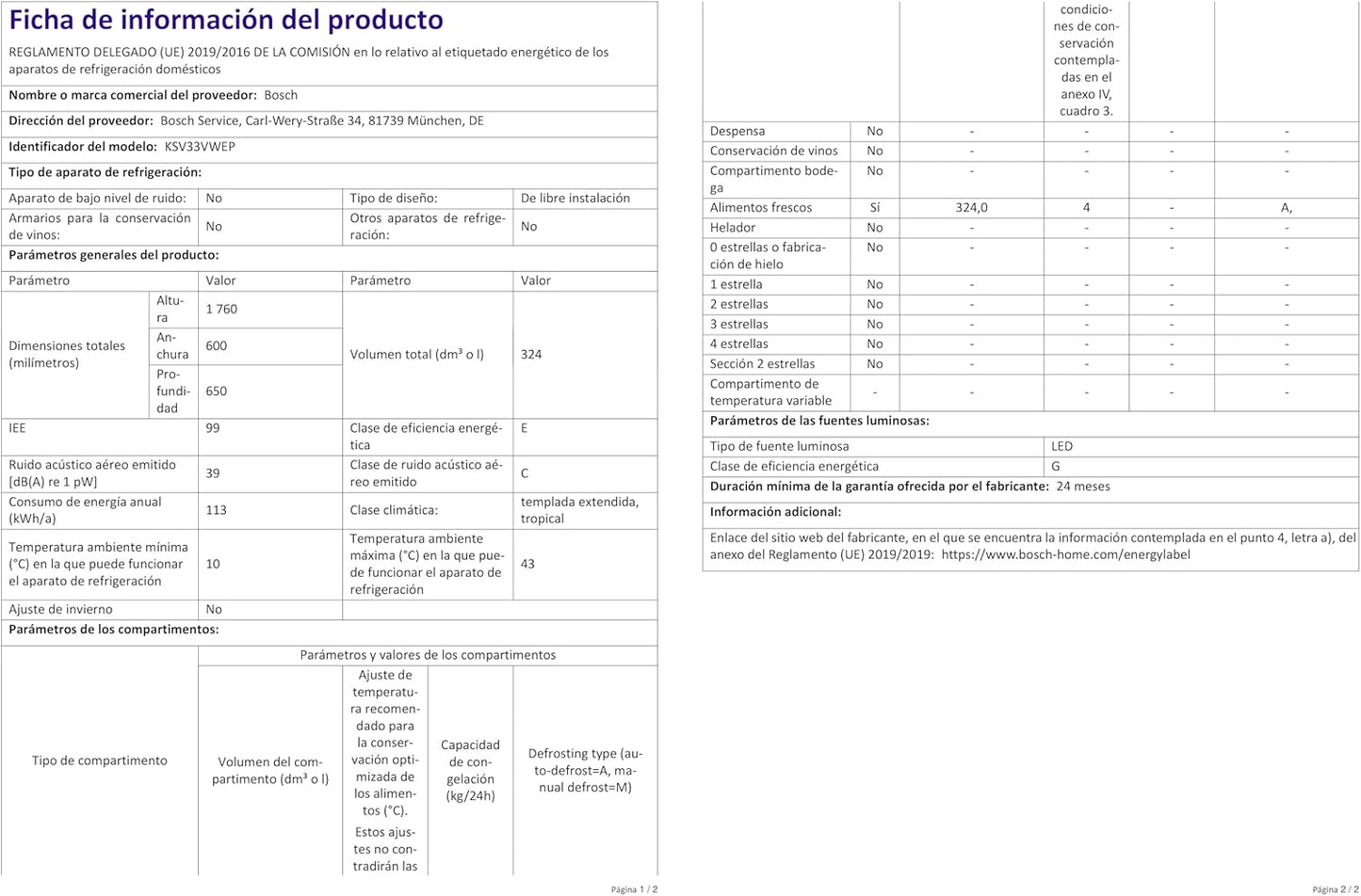 Réfrigérateurs Combinés 267L Froid Statique  54.1Cm E, KIV86VSE0
