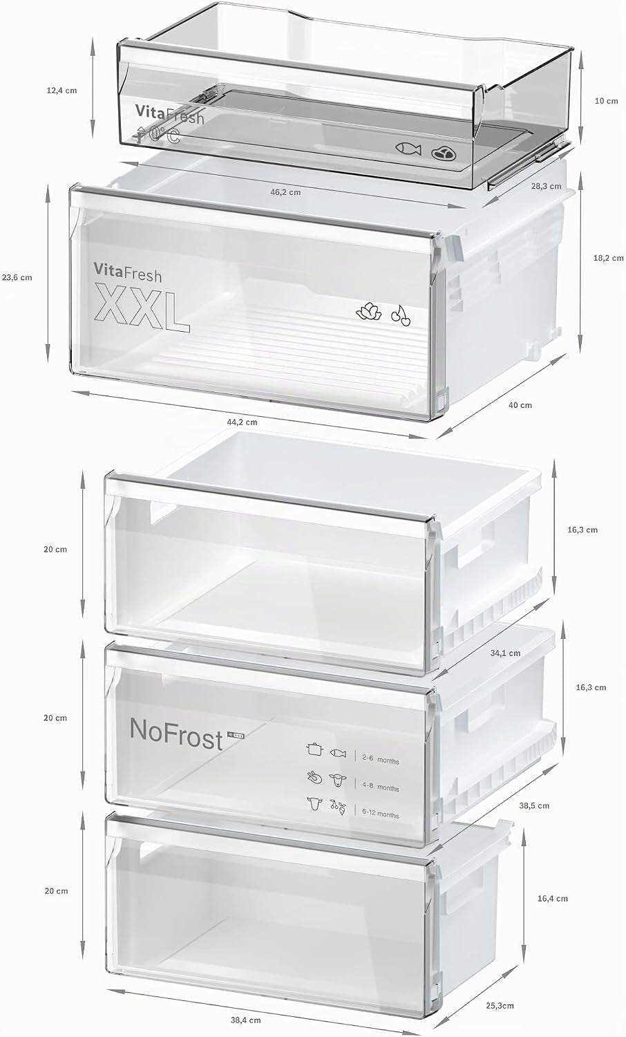 Bosch KGN367LDF Série 4 - Réfrigérateur Combiné, Pose-Libre, Perfect Fit | 186 X 60 Cm, Inox, Nofrost, Vitafresh, Tiroirs Vitafresh XXL <0 °C>, 2 Systèmes De Refroidissement