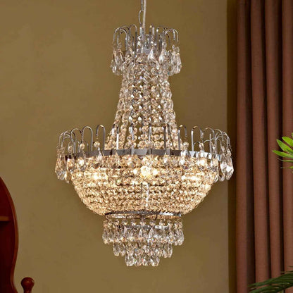 Suspension Casparia À Intensité Variable (Antique, Classic) En Transparent Cristal E. A. Pour Salon & Salle Manger (À 5 Lampes E14) Cristal Suspension Lampe