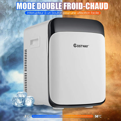 Mini Frigo 15L Mini Réfrigérateur 2 En 1 Fonction De Refroidissement Et De Chauffage, Température -3 ℃ ~ 50 ℃, Mini Frigo Portable 76 Kwh/An Pour Maison/Voiture (Blanc)