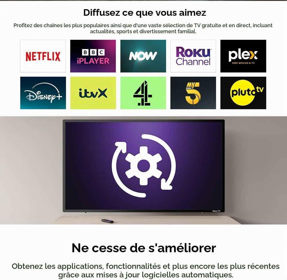 Roku Téléviseur Intelligent Full HD 1080P De 40" Avec Dolby Audio, HDR, Apple TV+, BBC, Netflix, Freeview Play, Dolby Vision Télévision Avec Port USB HDMI, Grand Écran 40"