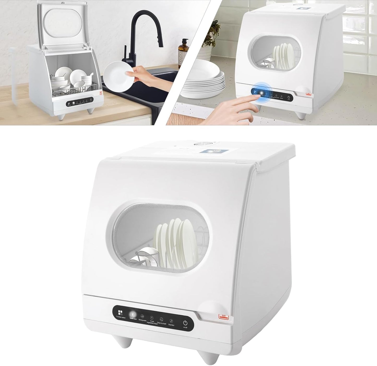 Vinnyooc 220V 800W Mini Lave-Vaisselle Lave-Vaisselle De Plan De Travail Lave-Vaisselle Portable Lave-Vaisselles Compacts Des Pulvérisateurs D'Eau Rotatifs À 360 Pour Les Appartements Les Résidences