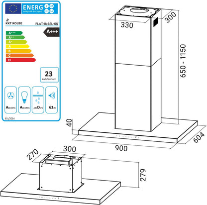 A+++ Hotte 90 Cm 680 M³/H Hotte Îlot Air Évacué Air En Circulation Noir Verre Smart Wifi WLAN App Naloopautomatique Sensortouch Avec Filtre À Charbon FLAT-EILAND-6S