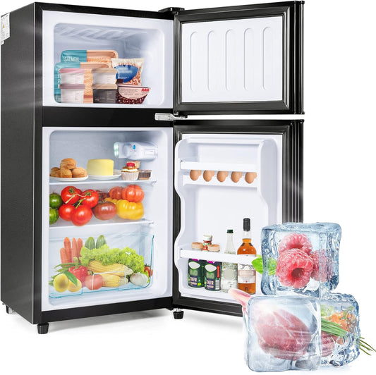 Réfrigérateur Congélateur De 60 Litres - Double Porte - Capacité De Congélation : 22 Litres - Volume De Refroidissement : 38 Litres - 172 Kwh/An - Lumière LED De Qualité Supérieure - Noir