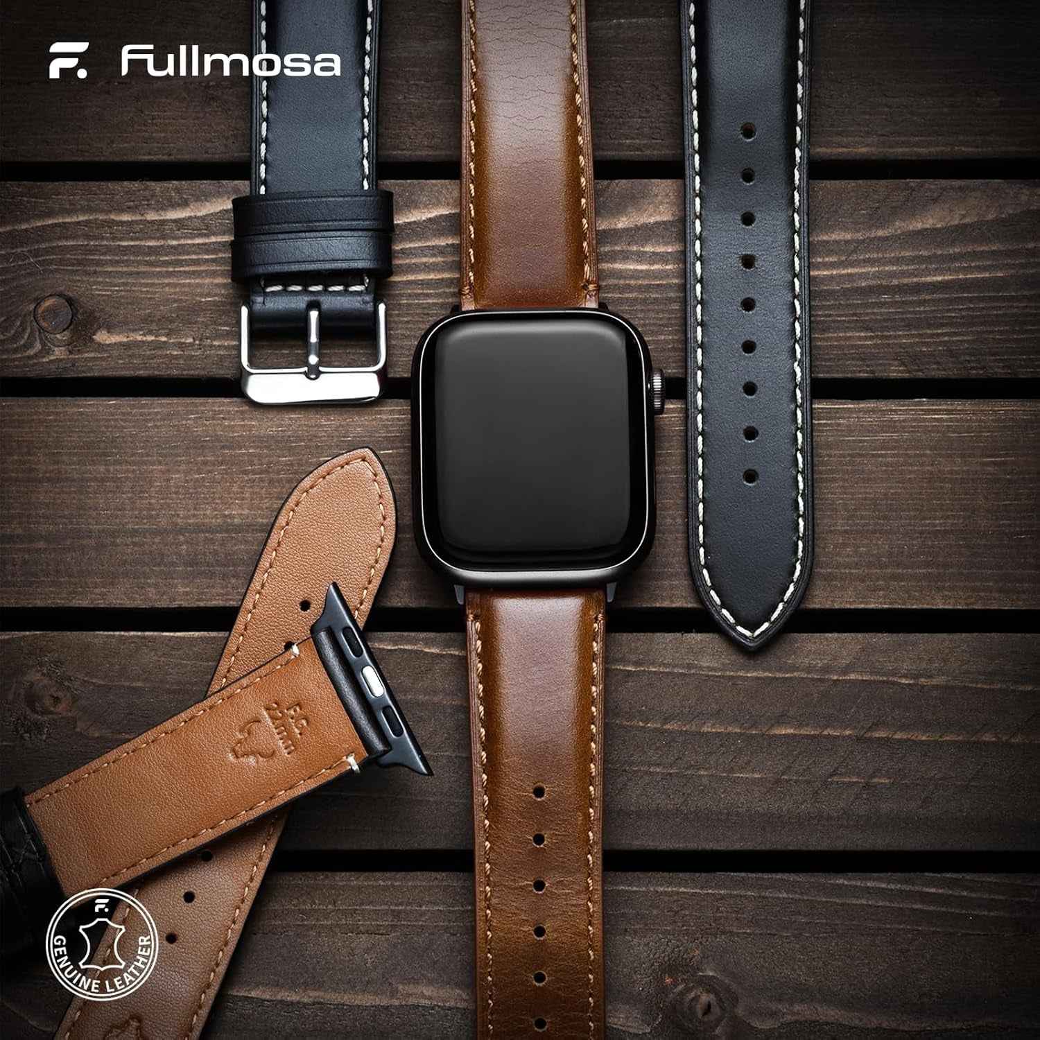 Bracelet En Cuir Véritable Pour Apple Watch 49/46/44/45Mm | Compatible Avec Iwatch Ultra3/2/1 SE3/2/1 Série 11/10/9/8/7/6/5/4 Pour Homme Femme, Marron+Boucle Noir