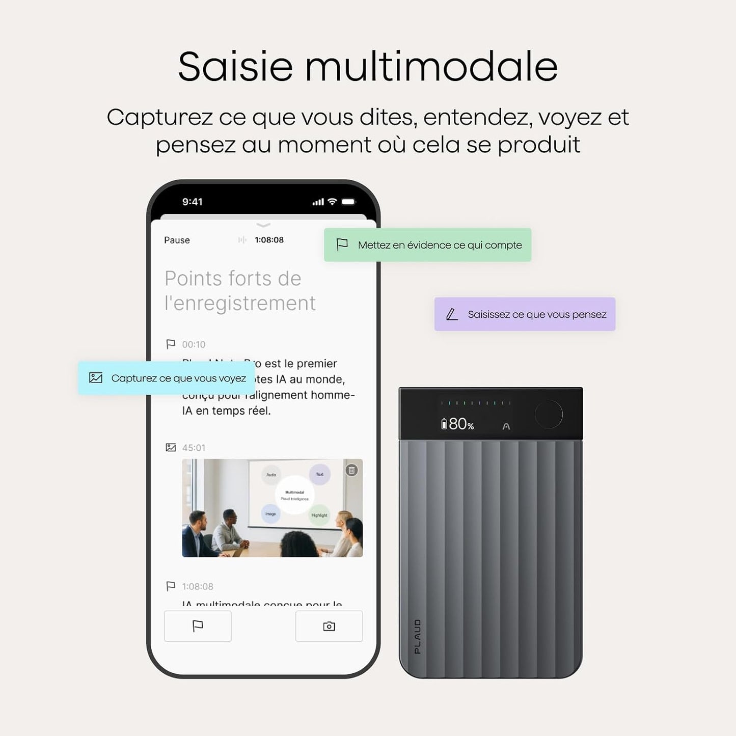 Note Pro Enregistreur Vocal IA Dictaphone Avec Transcription Noir | RéSumé IA Saisie Multimodale Jusqu’À 50H D’Enregistrement Teams ConçU Pour ConféRences RéUnions Appels ÉTui Inclus