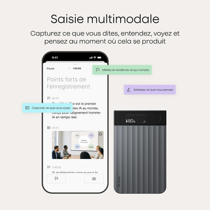 Note Pro Enregistreur Vocal IA Dictaphone Avec Transcription Noir | RéSumé IA Saisie Multimodale Jusqu’À 50H D’Enregistrement Teams ConçU Pour ConféRences RéUnions Appels ÉTui Inclus