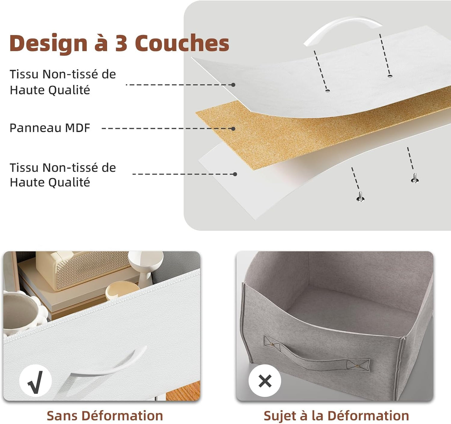 Commode De Rangement Pour Chambre À 9 Tiroirs En Tissu, Blanc | Meuble De Rangement Chambre 30P X 100L X 99H, Cadre En Acier Robuste, Dessus Étanche, Salon, Couloir, Entrée