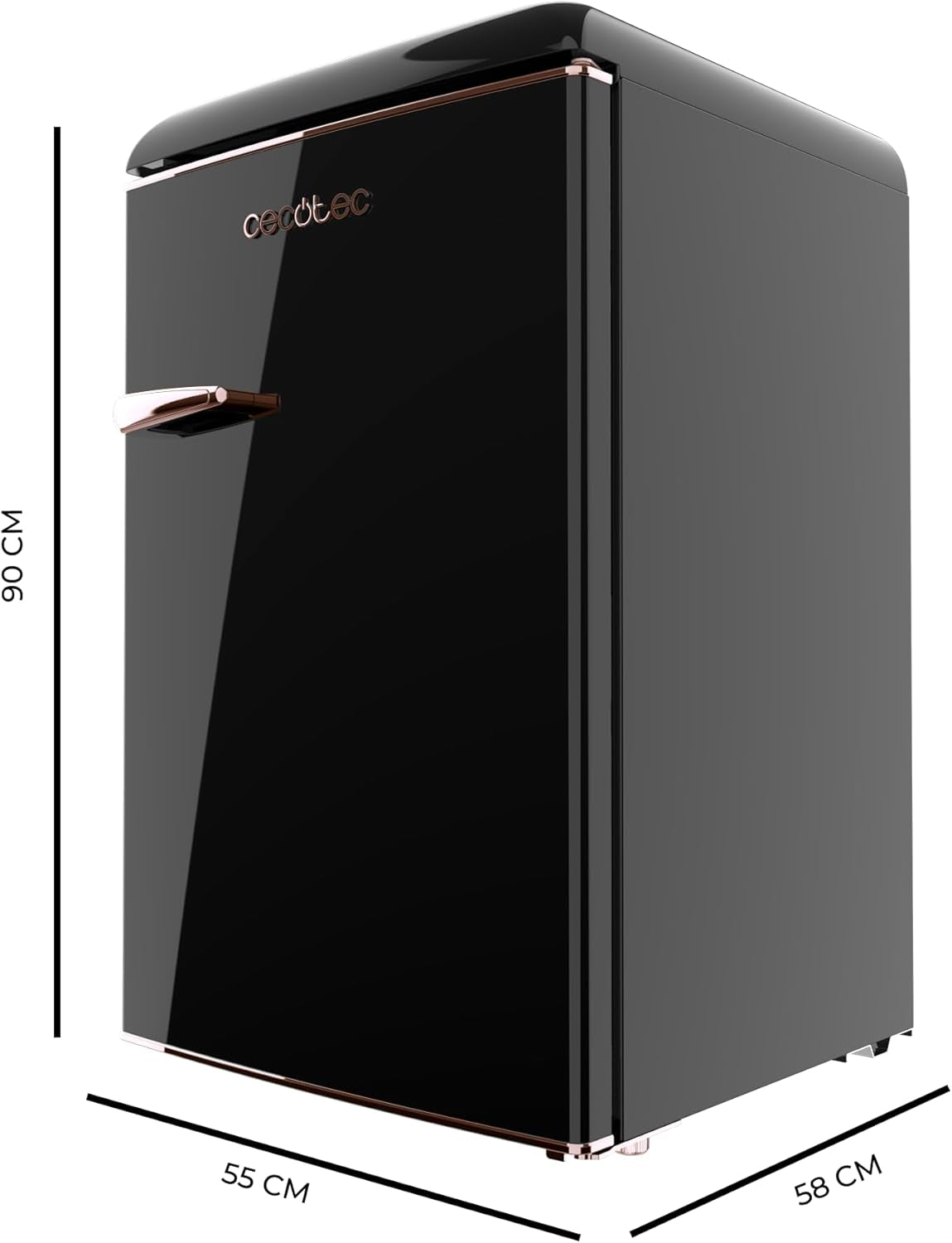 Mini Frigo Réfrigérateur Rétro Bolero Coolmarket TT Origin 110 Noir E. Mini Frigo Rétro Avec Une Capacité De 110L, Classe E, Icebox, LED Intérieur, Poignée Chromée, Plateaux En Verre