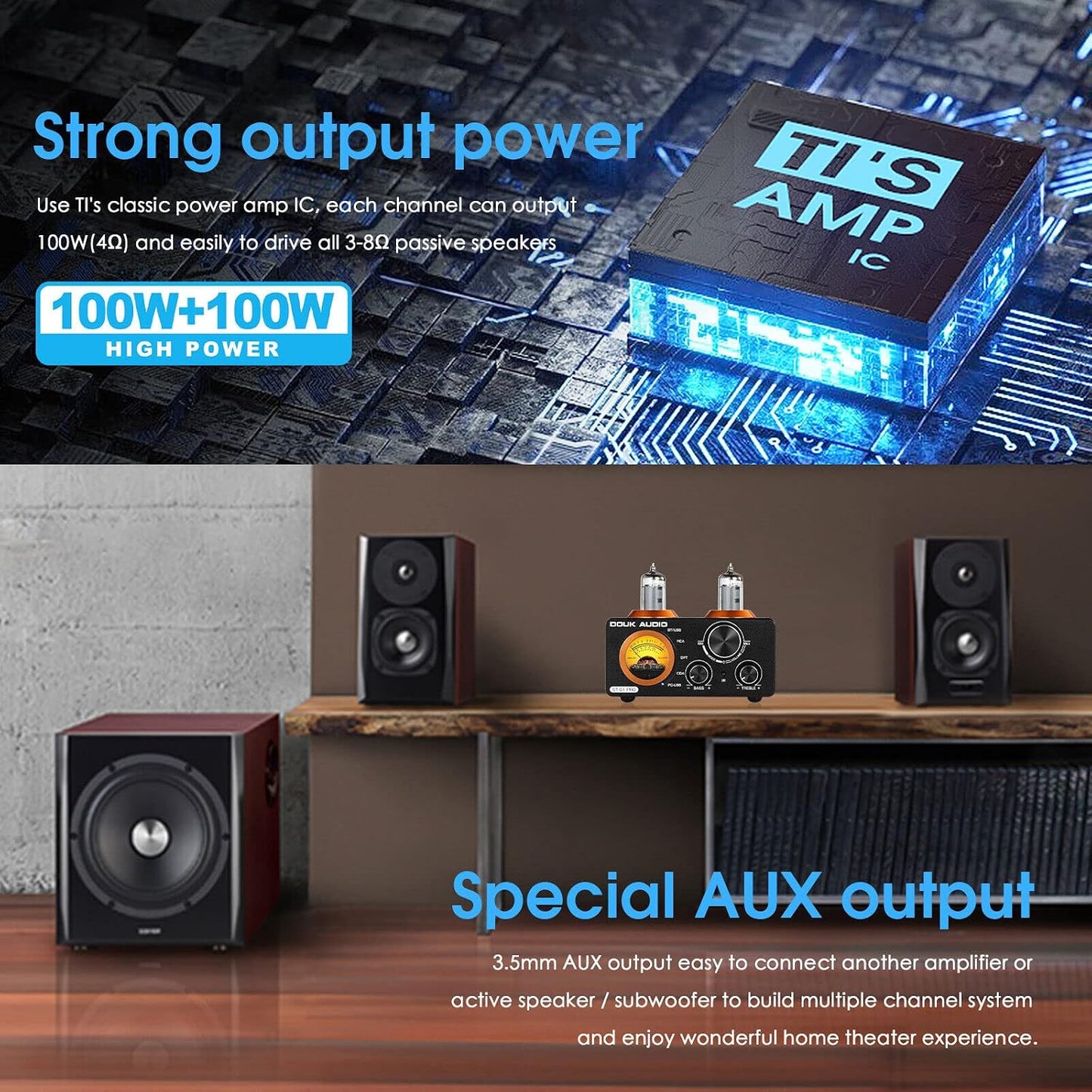 [Version Mise À Jour] ST-01 Pro 200W Amplificateur Hi-Fi Mini Récepteur Audio Bluetooth 5.0 Amplificateur À Tubes Numérique Avec Vu-Mètre, USB DAC Coax/Opt