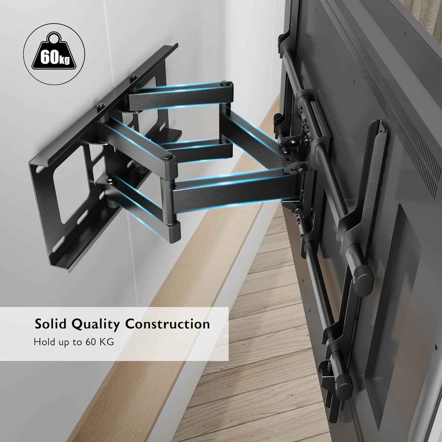 Support Mural TV À Double Bras, 32-84 Pouces, Charge 60 Kg | VESA Max 600X400Mm, Inclinaison Et Pivotement Réglables, Pour LCD LED Téléviseurs Plats Ou Incurvés