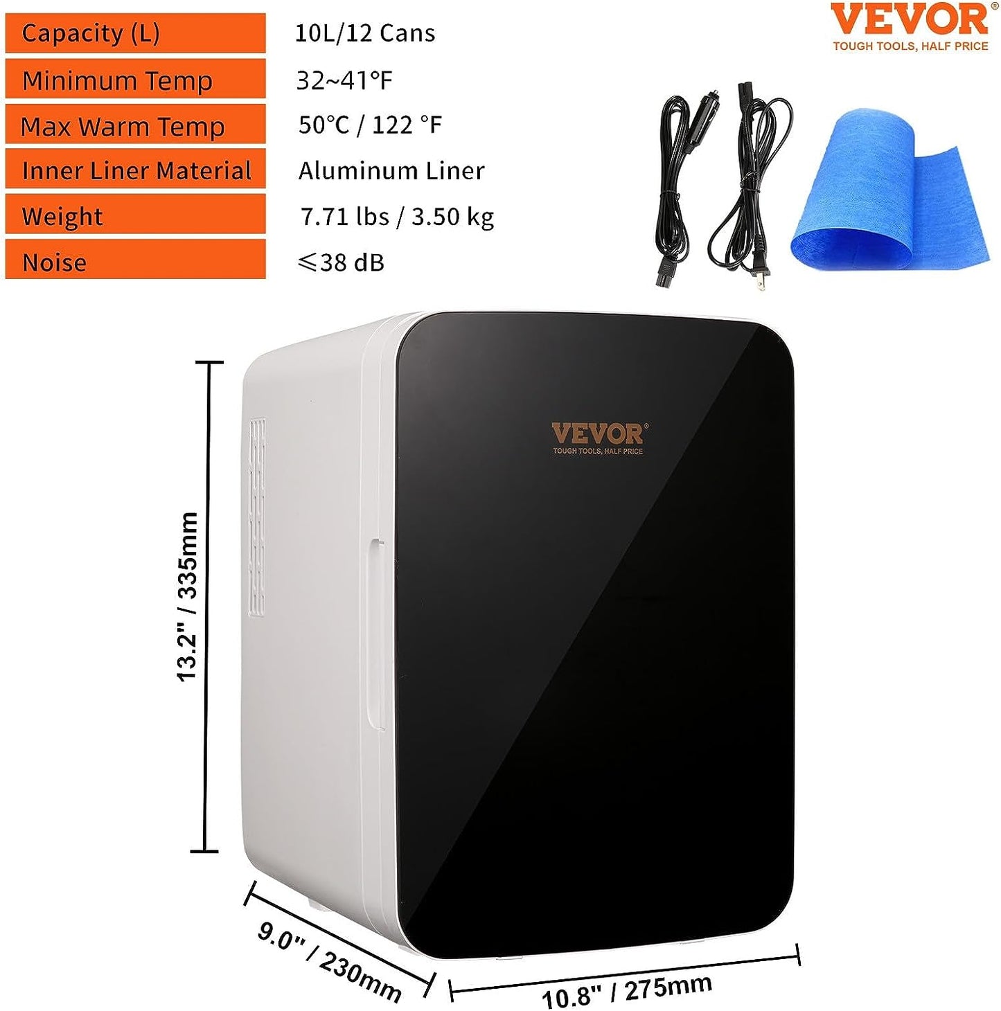 Mini Frigo 10 L 12 Canettes De 330 Ml Mini Réfrigérateur Portable 12 V DC/220 V AC Petit Frigo Cosmétique Double Mode Chaud/Froid 0,2 À 50 ℃ Pour Aliments Boissons Médicaments Cosmétiques Noir