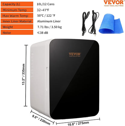 Mini Frigo 10 L 12 Canettes De 330 Ml Mini Réfrigérateur Portable 12 V DC/220 V AC Petit Frigo Cosmétique Double Mode Chaud/Froid 0,2 À 50 ℃ Pour Aliments Boissons Médicaments Cosmétiques Noir
