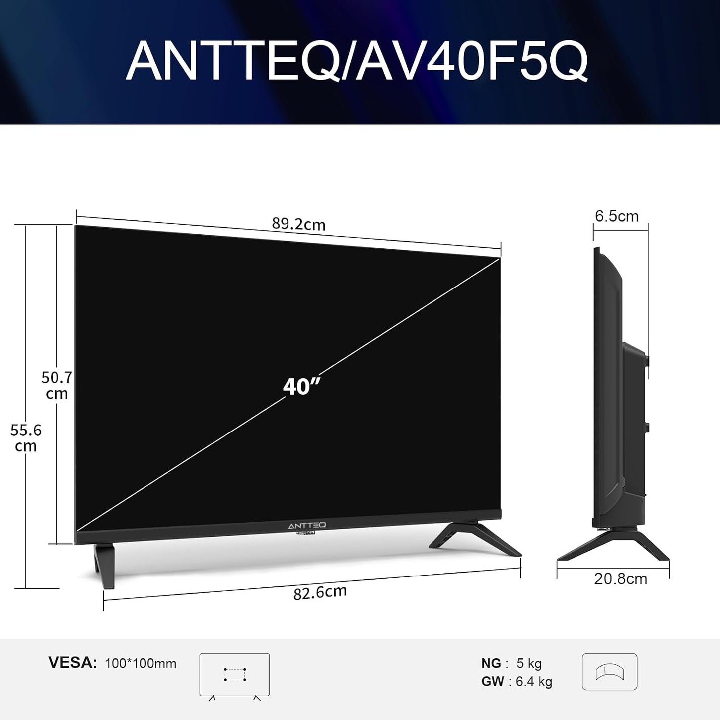 AV40F5Q 2K QLED FHD Smart TV 40 Pouces HDR10 Bluetooth Avec Triple Tuner (DVB-C/-S2/-T2) App Store, Netflix, Prime Video, Rakuten TV, DAZN, Youtube