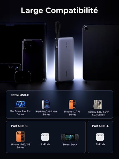 Nexode 165W Batterie Externe 25000Mah Power Bank Charge Rapide 140W | 4 EN 1, 2 Câbles USB C, 2 Ports 1C1A, Chargeur Portable PC, LED, Compatible Avec Iphone 17 16 15 Galaxy S26 S25 Ipad Macbook