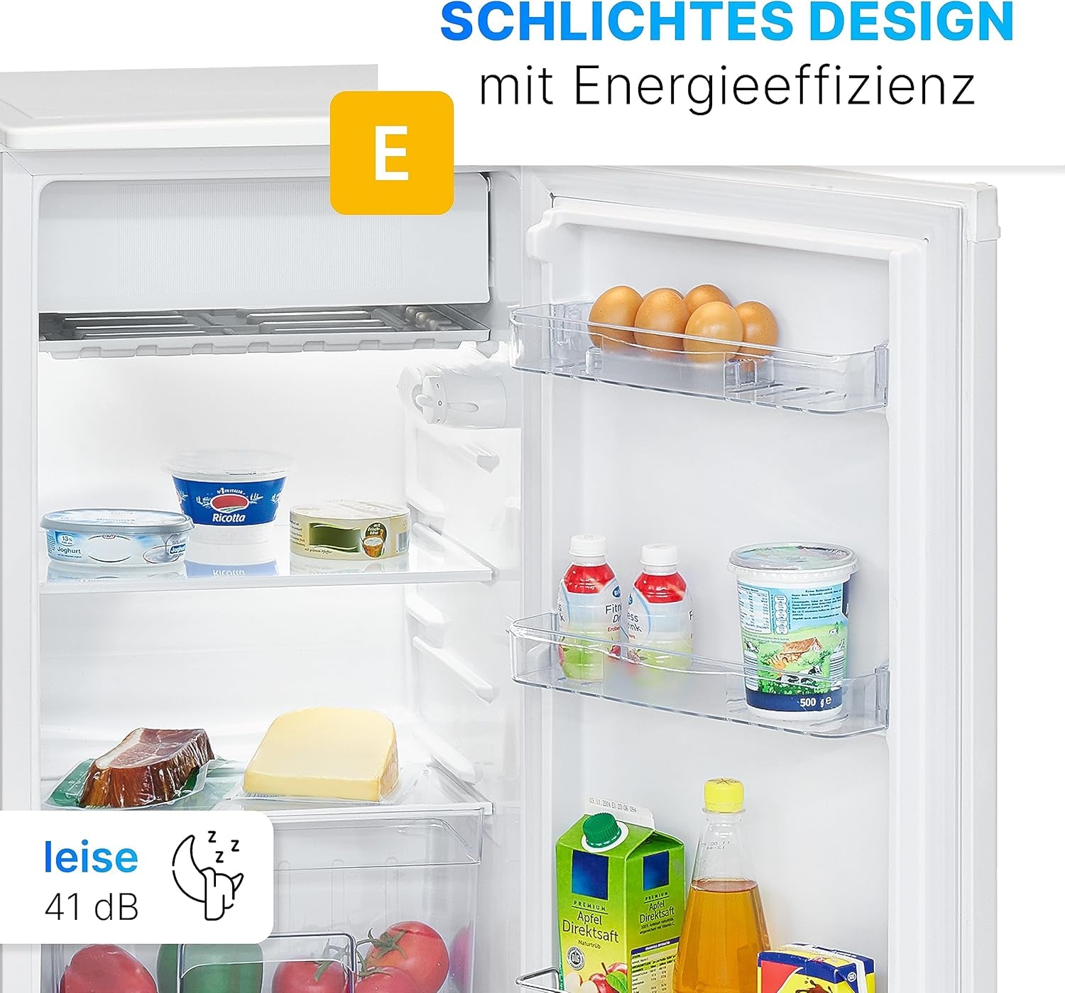 Bomann KS 7349 Kühlschrank, 91L, 2 Glasablagen, LED Innenraumbeleuchtung, Gemüseschale, Weiß
