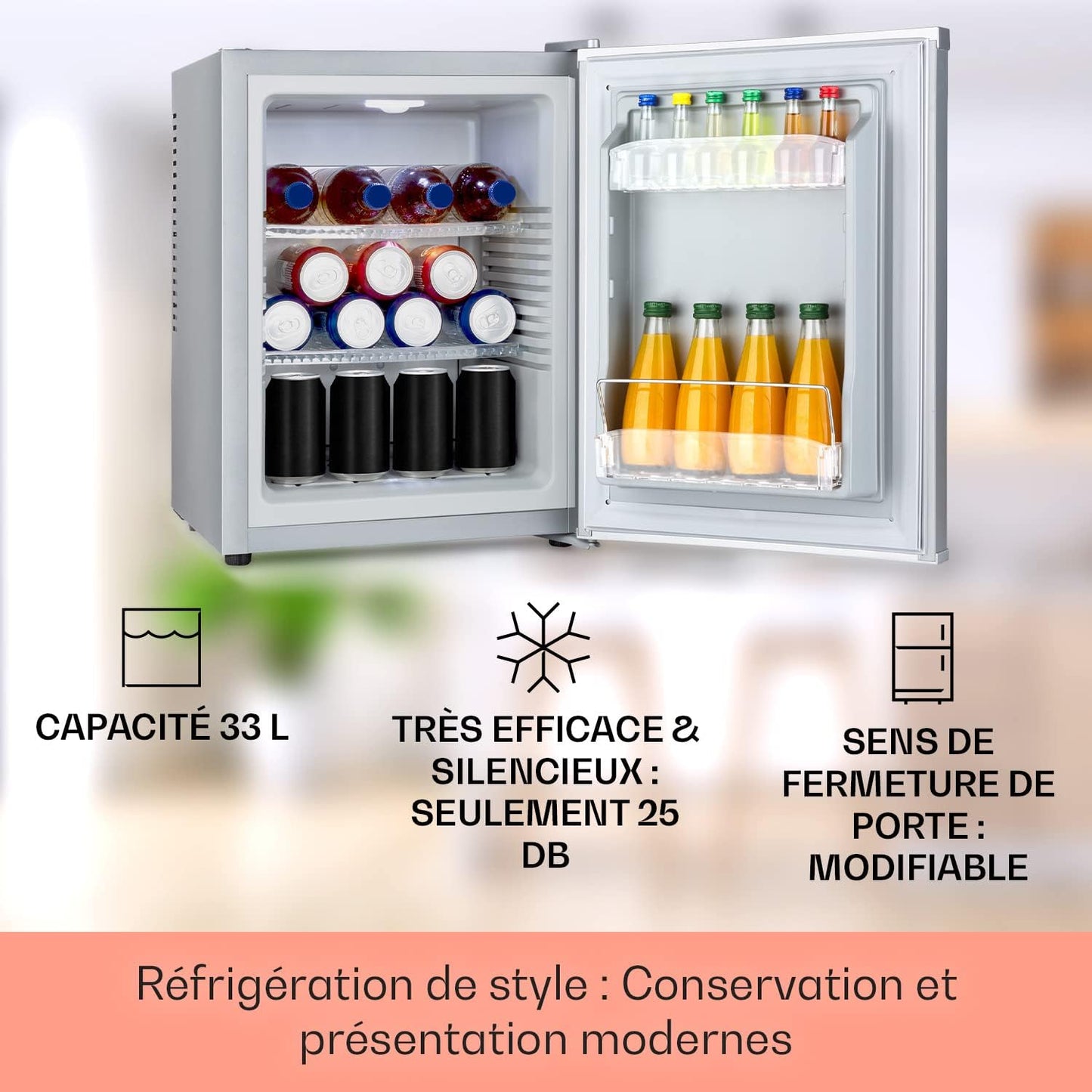 Mini Frigo De Chambre De 33L Pour Snacks Et Boissons, Top Silencieux, Bar, Petit Réfrigérateur Camping, Pour Cosmetique, Refrigerateur Avec Étagères Réglables, 5-15°C