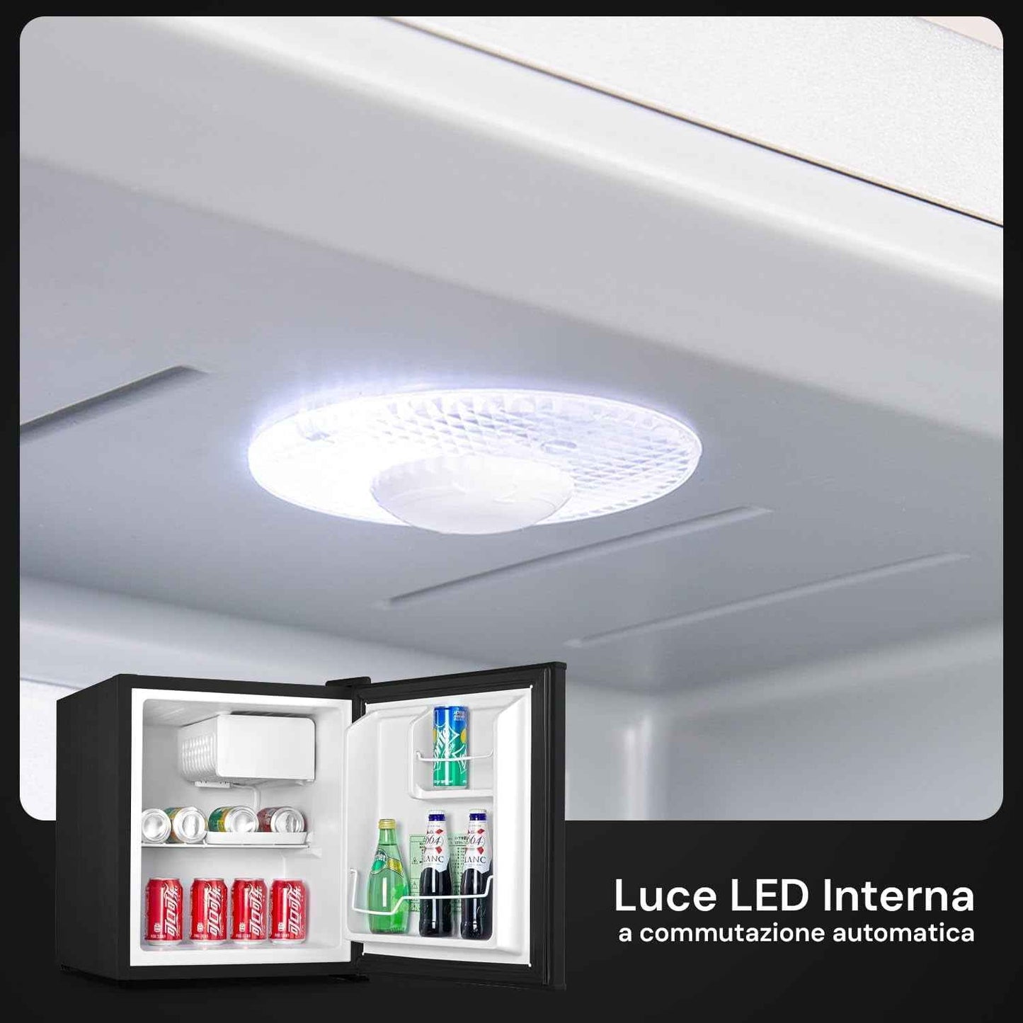 Minifrigo Bar Pour Chambre Ou Bureau 48L Et Congélateur De 5L Avec Lumière LED Et Température Réglable 0°/10°C – Consommation Énergétique Réduite 85 W Étagère Pratique Pour Boissons Et Porte