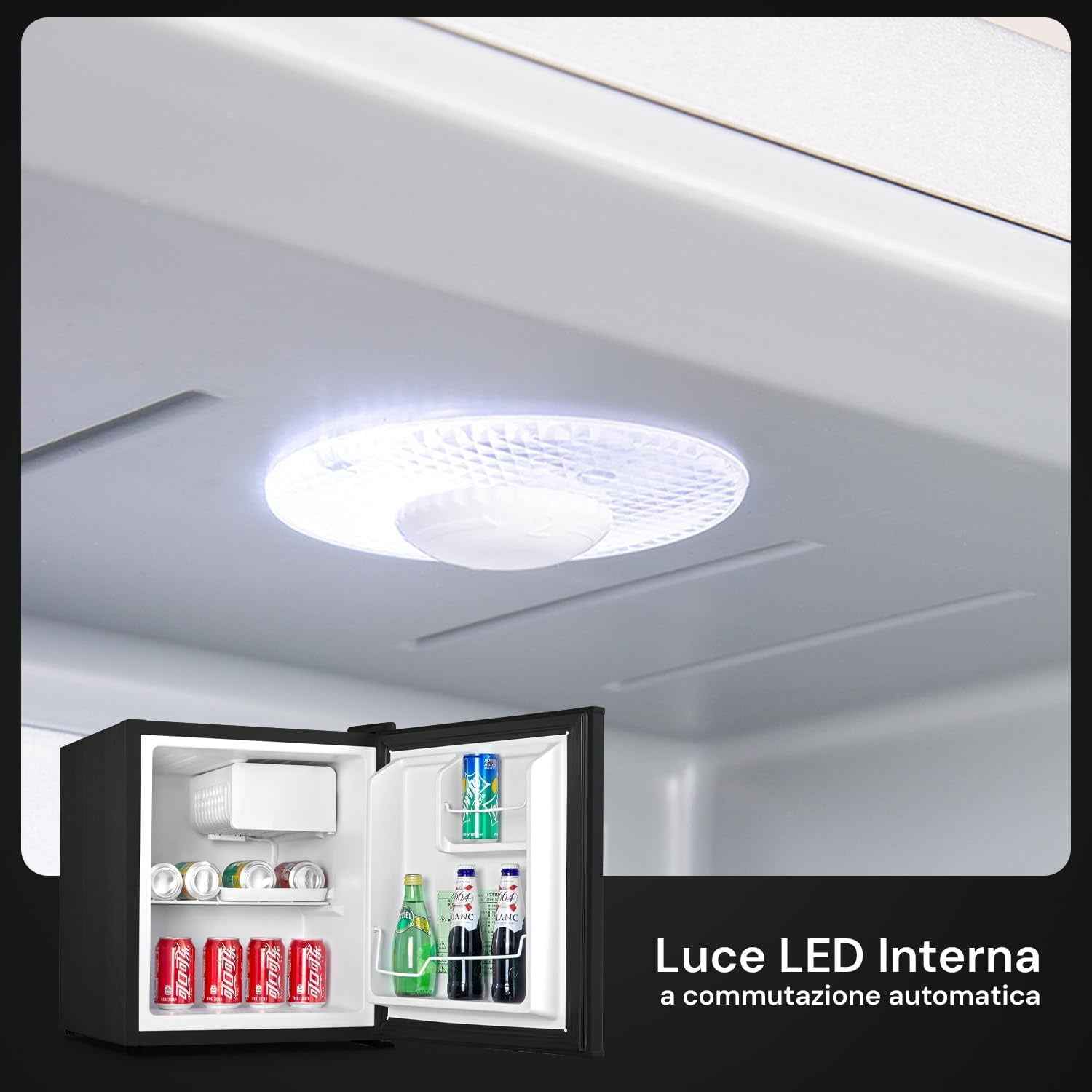 Minifrigo Bar Pour Chambre Ou Bureau 48L Et Congélateur De 5L Avec Lumière LED Et Température Réglable 0°/10°C – Consommation Énergétique Réduite 85 W Étagère Pratique Pour Boissons Et Porte