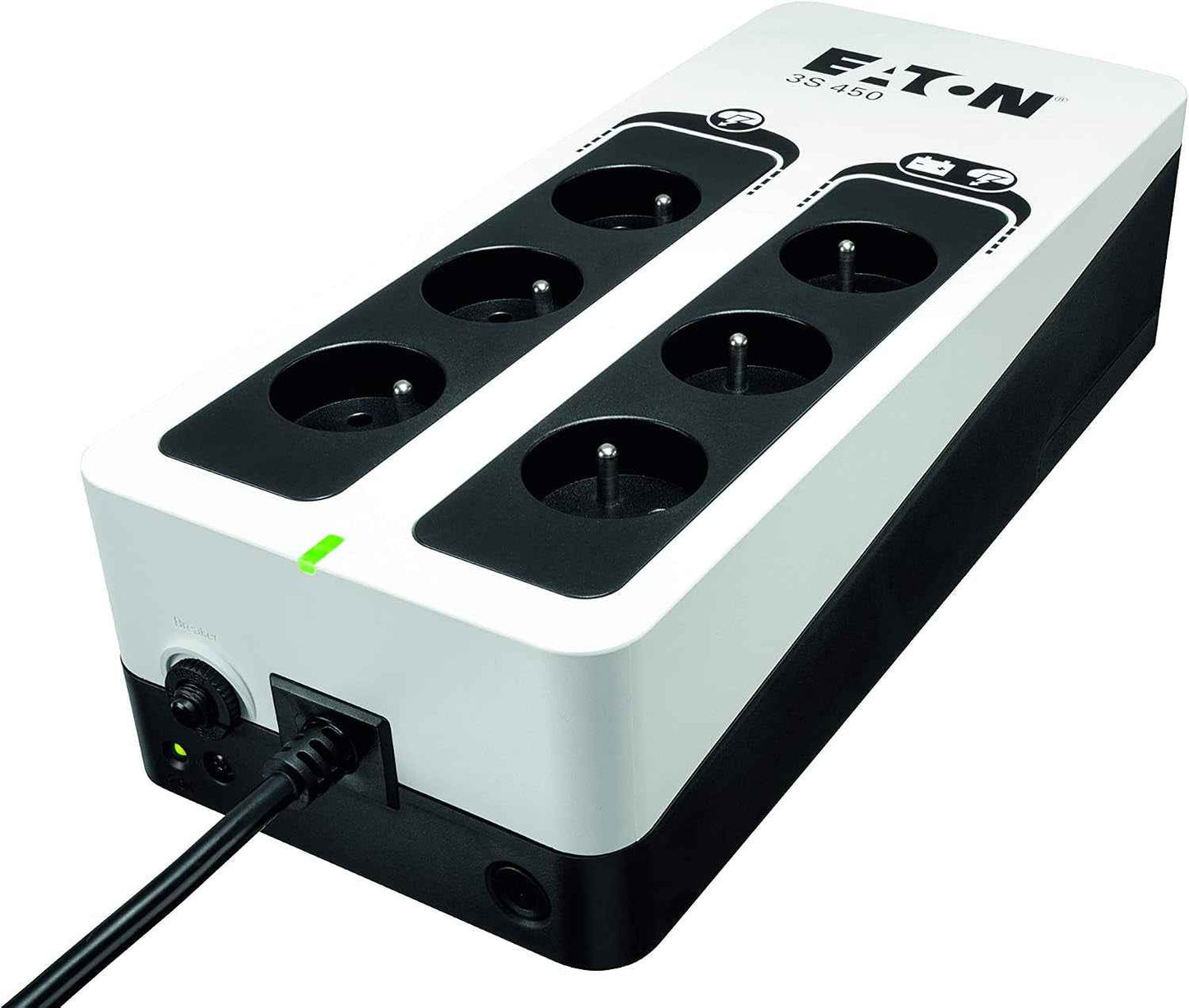 3S 450 FR Onduleur Parafoudre - Off-Line UPS - Alimentation Sans Interruption - Puissance 450VA (6 Prises FR, Parasurtenseur, Silencieux) - Noir&Blanc (3S450F)