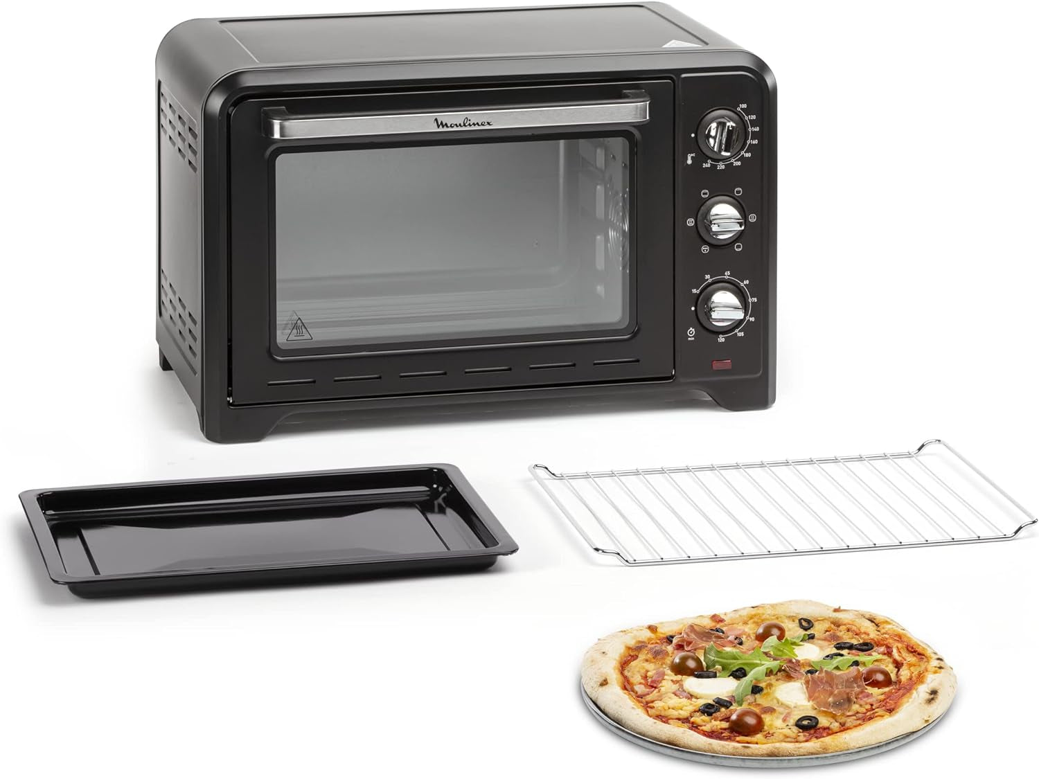 Optimo 33L Four Electrique Chaleur Tournante Noir 6 Modes De Cuisson Pain Pizza Tartes Gateaux Patisseries Grille Et Leche Frites Inclus OX464810