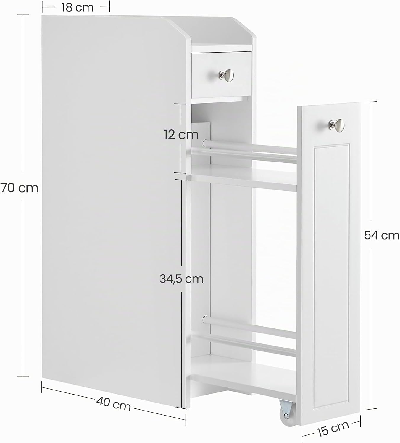 Petit Meuble De Salle De Bains, Placard Étroit, Petit Meuble De Rangement Pour Papier Toilette, Armoire De Toilette Avec Tiroir, Commode Sur Pieds, Pour Petits Espaces, Blanc BBC847P31