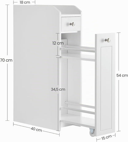 Petit Meuble De Salle De Bains, Placard Étroit, Petit Meuble De Rangement Pour Papier Toilette, Armoire De Toilette Avec Tiroir, Commode Sur Pieds, Pour Petits Espaces, Blanc BBC847P31