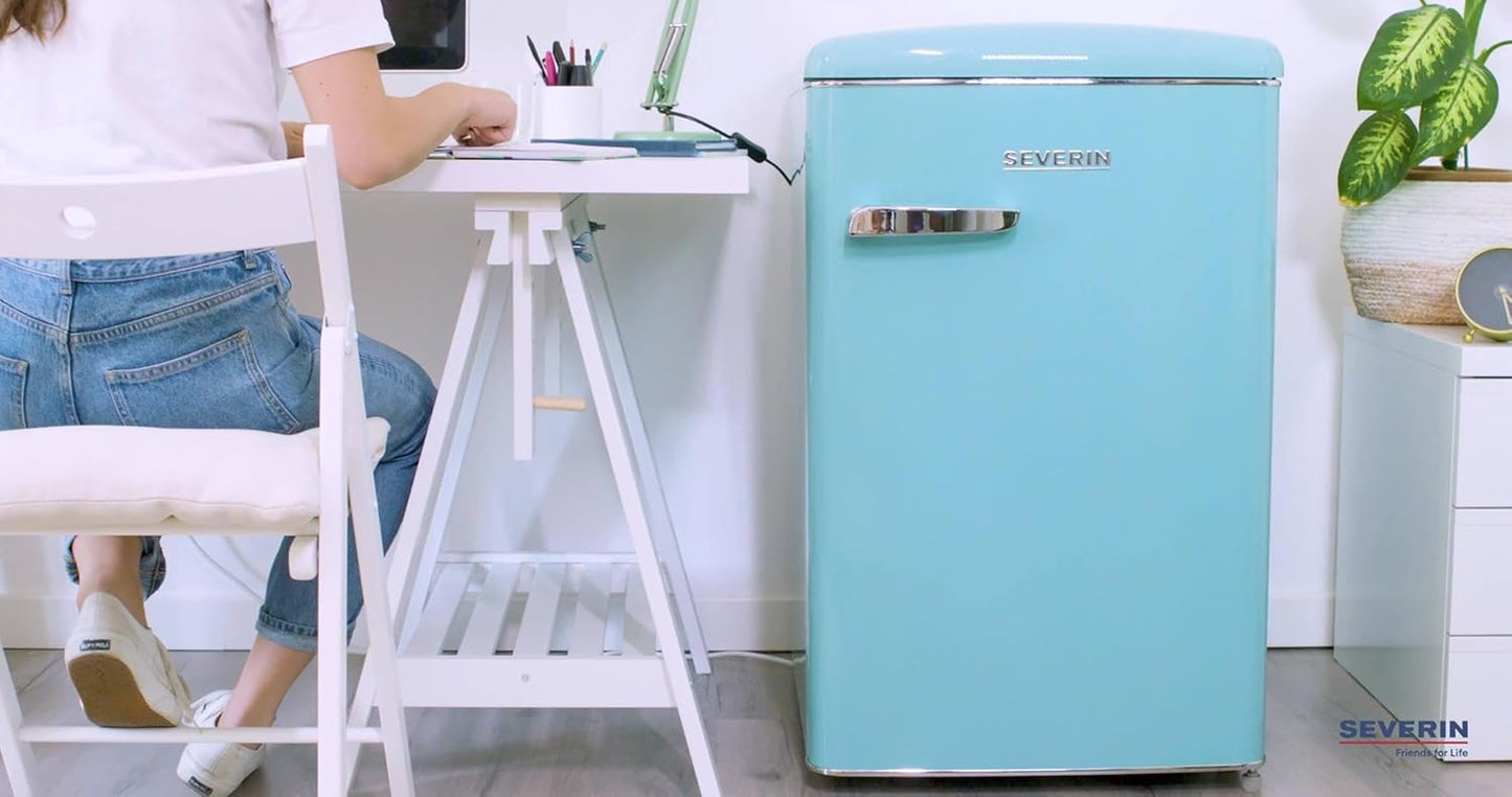 Réfrigérateur Congélateur, Pose Libre, Longueur 55 Cm, 108L, Classe D, 110 Kwh/An, 37 Db, Look Rétro, Turquoise, RKS 8834