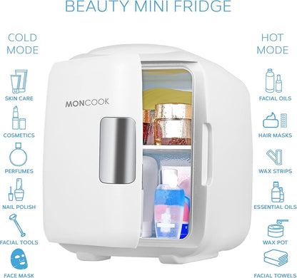 MONCOOK Mini Réfrigérateur - Mini Réfrigérateurs Portables Pour Les Soins De La Peau, La Médecine, La Nourriture Et Les Boissons - Fonction De Refroidissement Et De Réchauffement - 14L - Mono Blanc