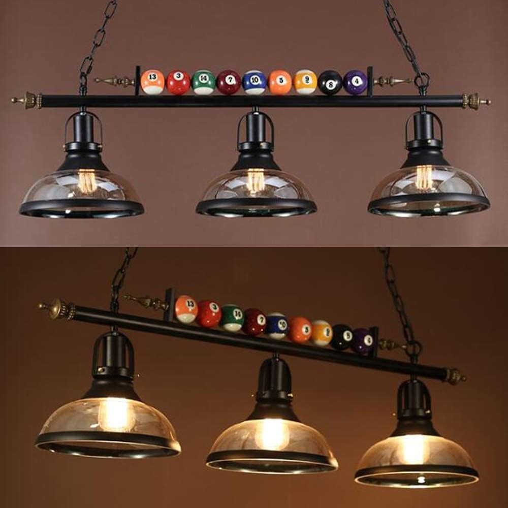 Lustre Billard E27 Luminaire Suspendu 3 Lumières Abat-Jour En Verre Plafonnier En Métal Industriel Lampe À Suspension En Fer Noir Salon Corridor Club Chambre Cuisine Billard Hall Éclairage