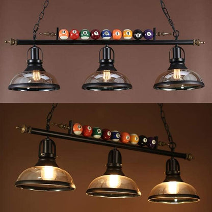 Lustre Billard E27 Luminaire Suspendu 3 Lumières Abat-Jour En Verre Plafonnier En Métal Industriel Lampe À Suspension En Fer Noir Salon Corridor Club Chambre Cuisine Billard Hall Éclairage