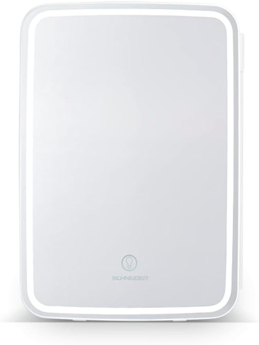 SCMF10W, Mini Frigo Cosmétique 9L, Refroidissement Et Chauffage, Miroir Avec LED, Etagères, Blanc