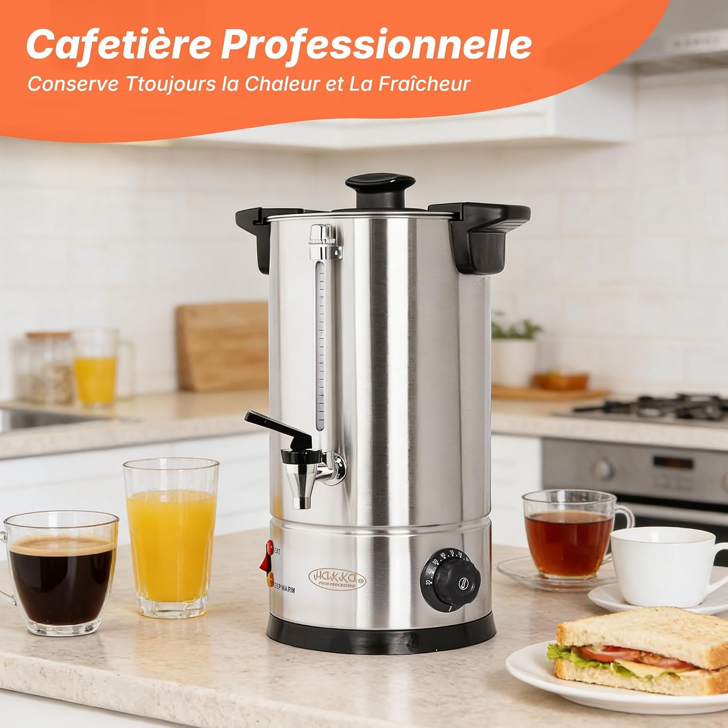 Hakka Percolateur À Café 7L/50 Tasses, Professionnelle Percolateur En Acier Inoxydable, Grand Distributeur De Café, Commercial Percolateurs Électrique Avec Indicateur De Niveau D'Eau (Max: 5,7L)
