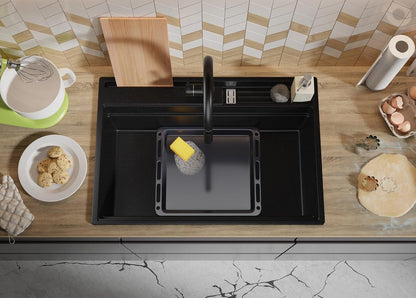 Evier Cuisine En Granit Noir - Oslo, 78X53Cm | Lavabo 1 Bac + Kit D'Accessoires, Évier À Encastrer Au Meuble 80Cm (S335)
