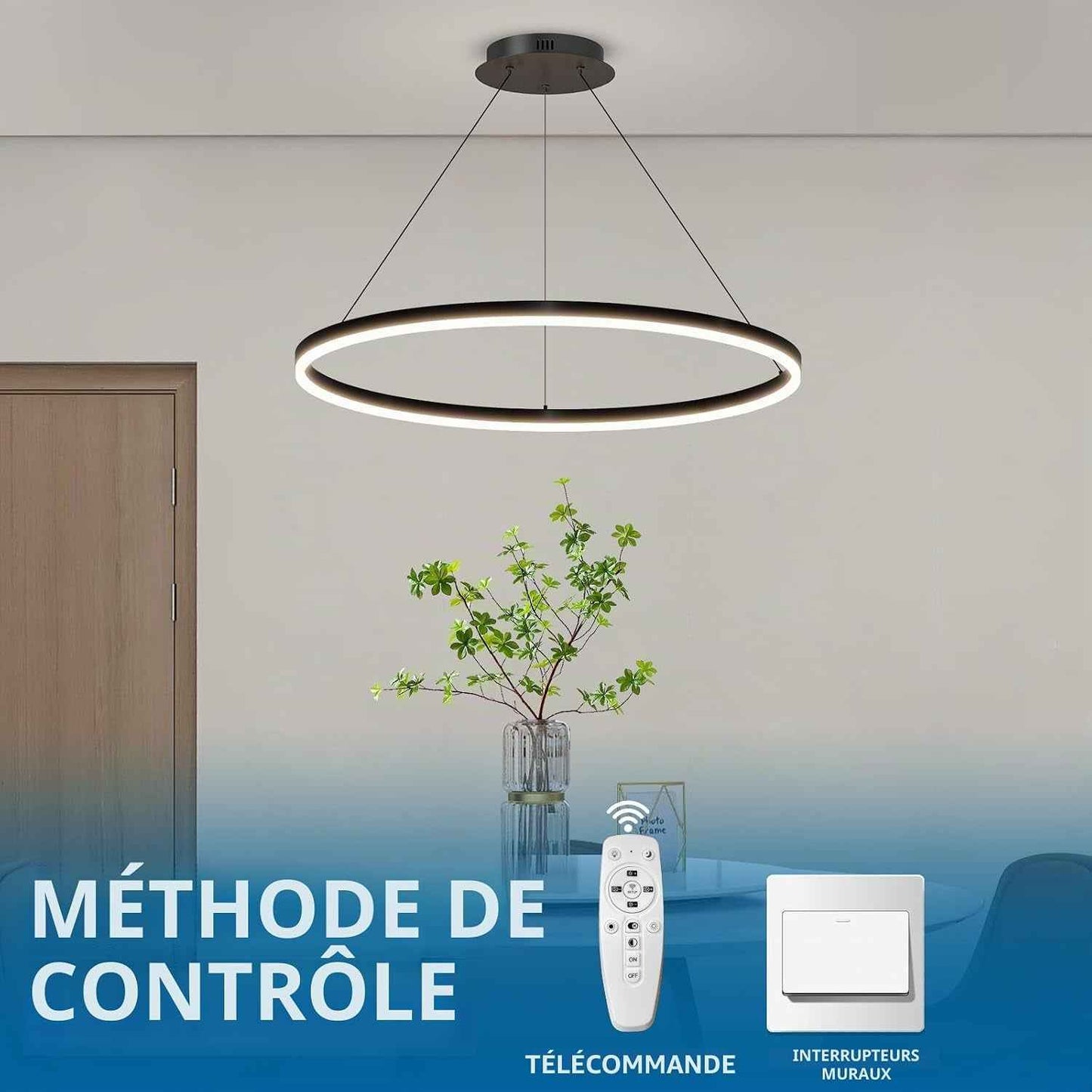 60Cm Luminaires Suspendus Pour Table À Manger Ronde, Lustre À Gradation De 10% À 100% Lampe Pendante De Cuisine LED 3000K/4500K/6500K Luminaire Suspendu Réglable En Hauteur Pour L'Île