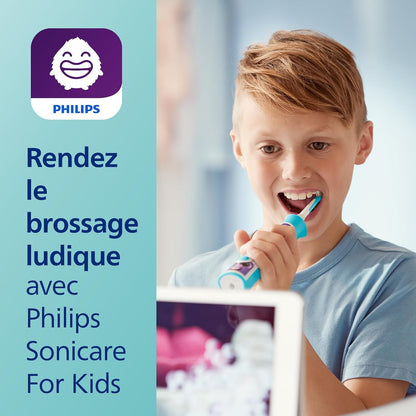 Sonicare for Kids, Brosse À Dents Électrique Sonique Avec Application, Pour Enfant À Partir De 3 Ans, Avec Smartimer Et Quadpacer Pour Un Nettoyage En Profondeur, Turquoise, Modèle HX6322/04
