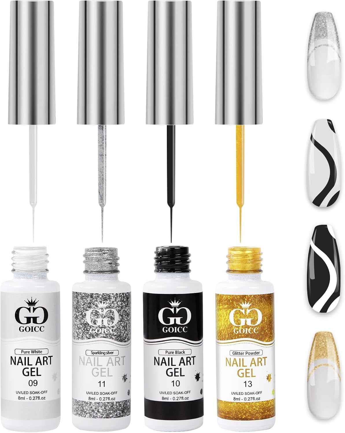 4Pcs Vernis Semi Permanent Pailleté Gel Paint Nail Art Kit French Manucure | 4 X 8Ml Vernis Semi Permanent Lot Avec Pinceau Fin Intégré, DIY Nail Art De Démarrage Pour Ongles Gel UV Fin Et Fin