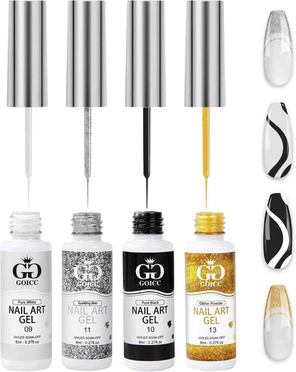 4Pcs Vernis Semi Permanent Pailleté Gel Paint Nail Art Kit French Manucure | 4 X 8Ml Vernis Semi Permanent Lot Avec Pinceau Fin Intégré, DIY Nail Art De Démarrage Pour Ongles Gel UV Fin Et Fin