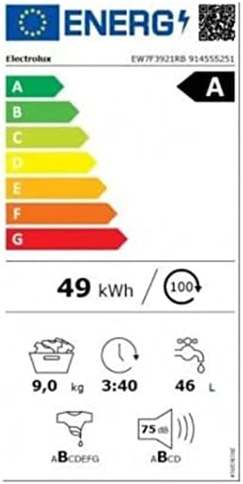 Lave-Linge Frontal 9 Kg 1400 Tours/Min - EW7F3921RB